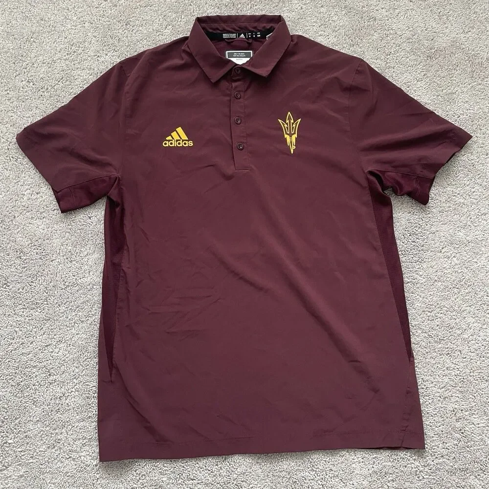 ⁠Adidas Arizona State Sun Devils Polo Mens Medium Maroon Gold Pitchside HN7404⁠
